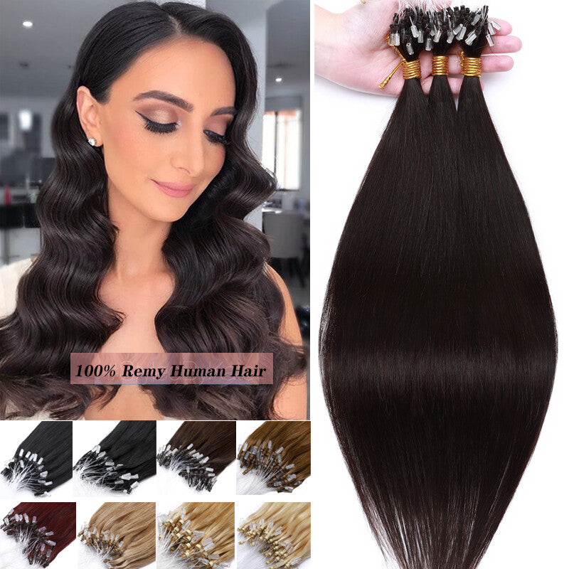 Micro Loop Hair Extensions Beads 100% Human Remy Hair Full Head Balayage