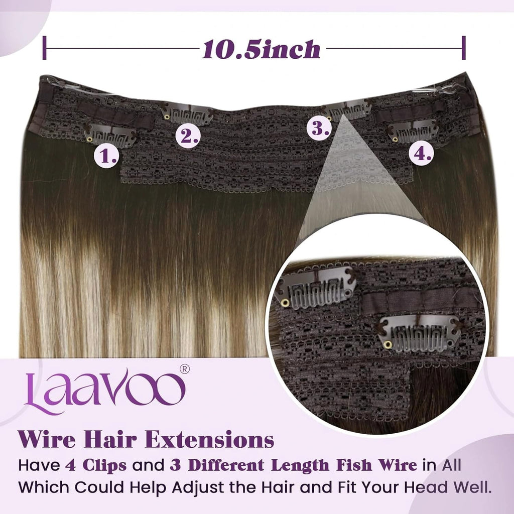 Dark Brown Human Hair Wire Extensions 16 Inch Adds Volume & Length