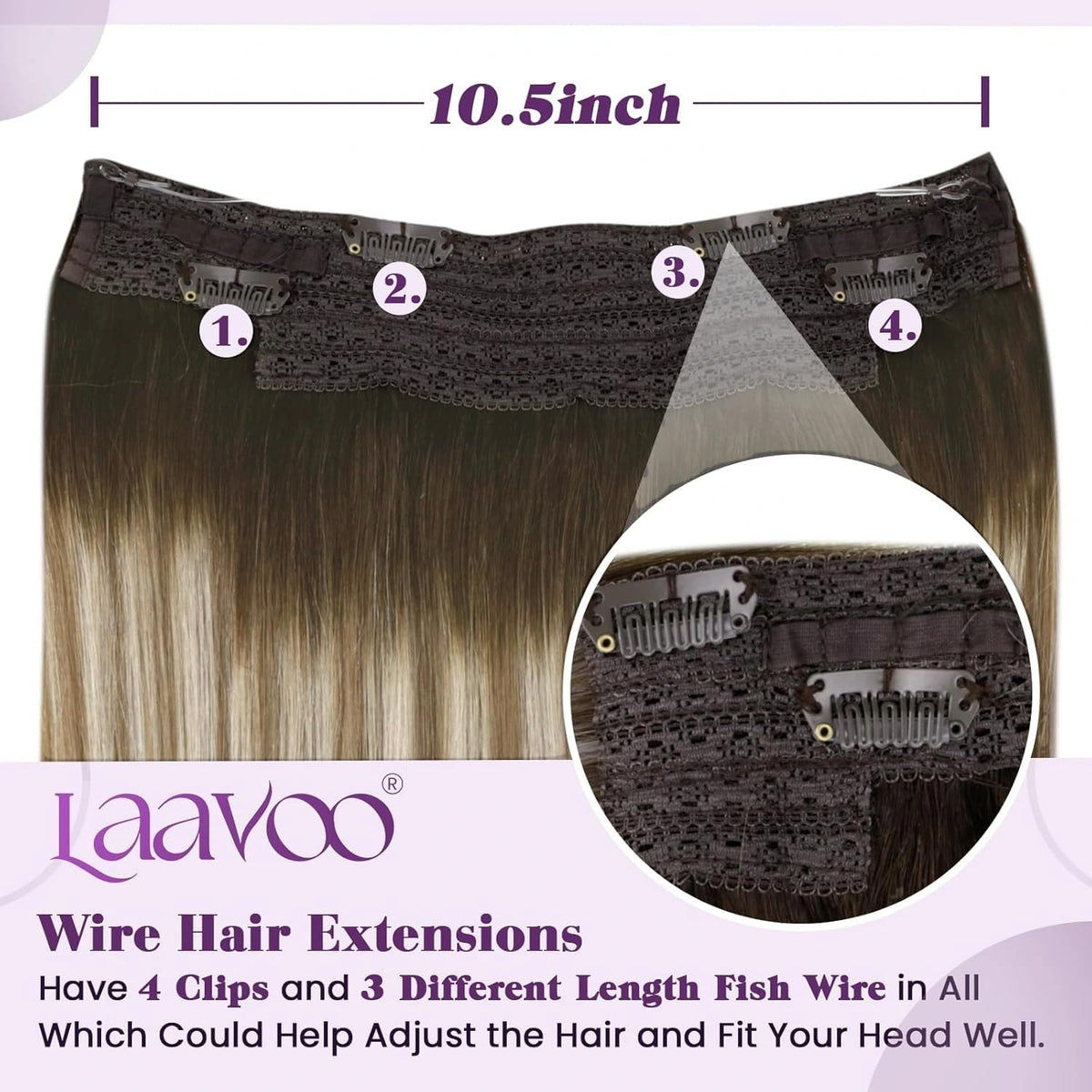 Dark Brown Human Hair Wire Extensions 16 Inch Adds Volume & Length