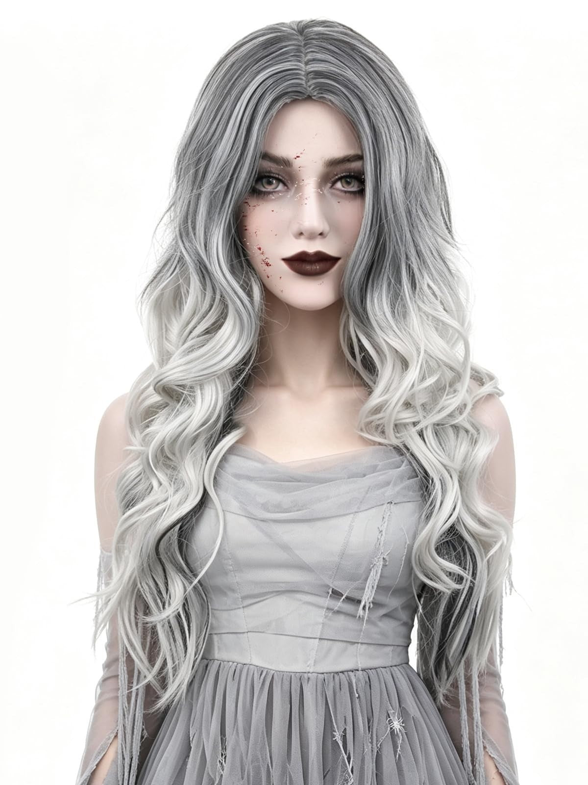 Long Curly Silver Grey Costume Wig for Women - Halloween & Cosplay