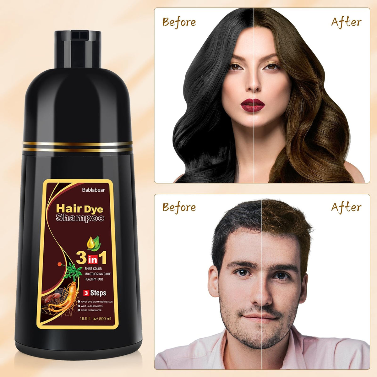 Brown Hair Dye Shampoo for Gray Hair - 16.9 Fl Oz, Rejuvenates & Covers Gray