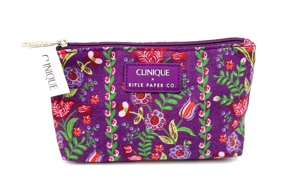 Clinique Rifle Paper Co. Makeup Bag with Floral Print - Purple, Set of 4