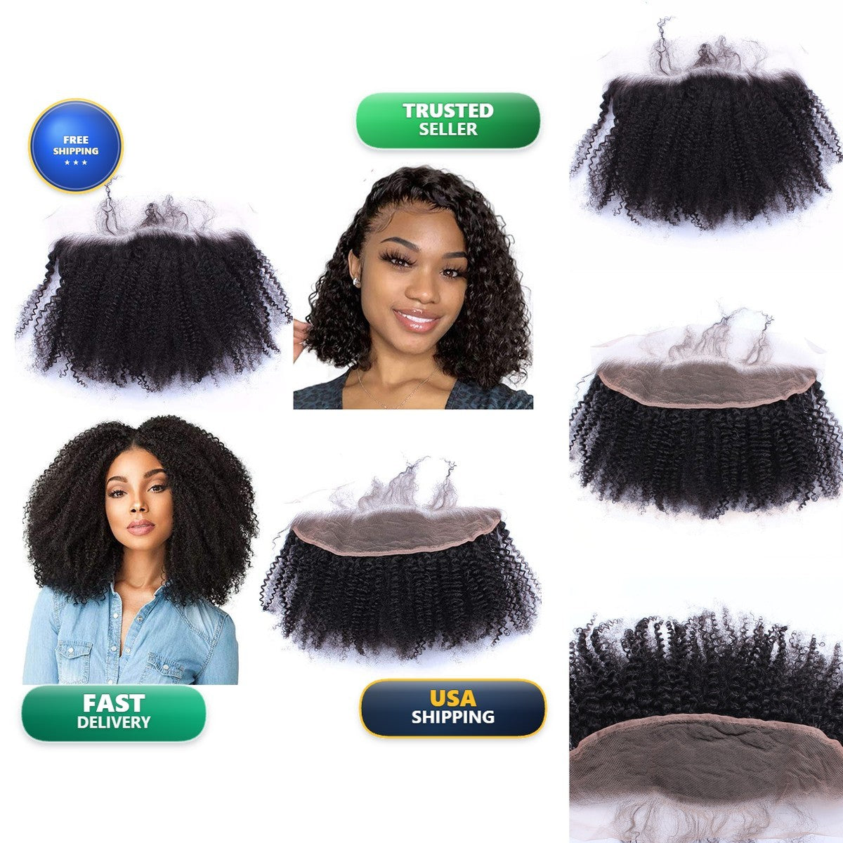 Kinky Curly Human Hair Lace Closure 13x4 Inch Afro Texture 8 Inch Black