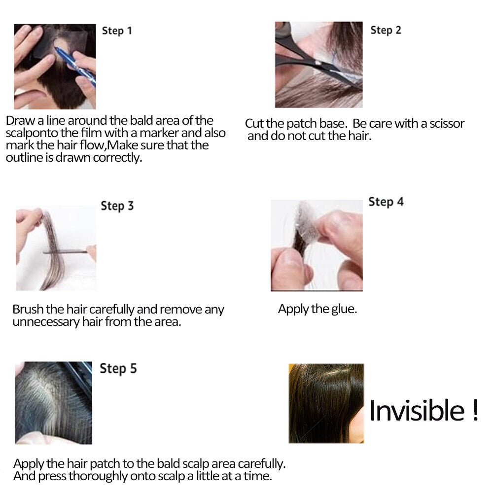 Full Lace Hair Cover-up Tape Patches for Hair Loss & Alopecia, Human Hair