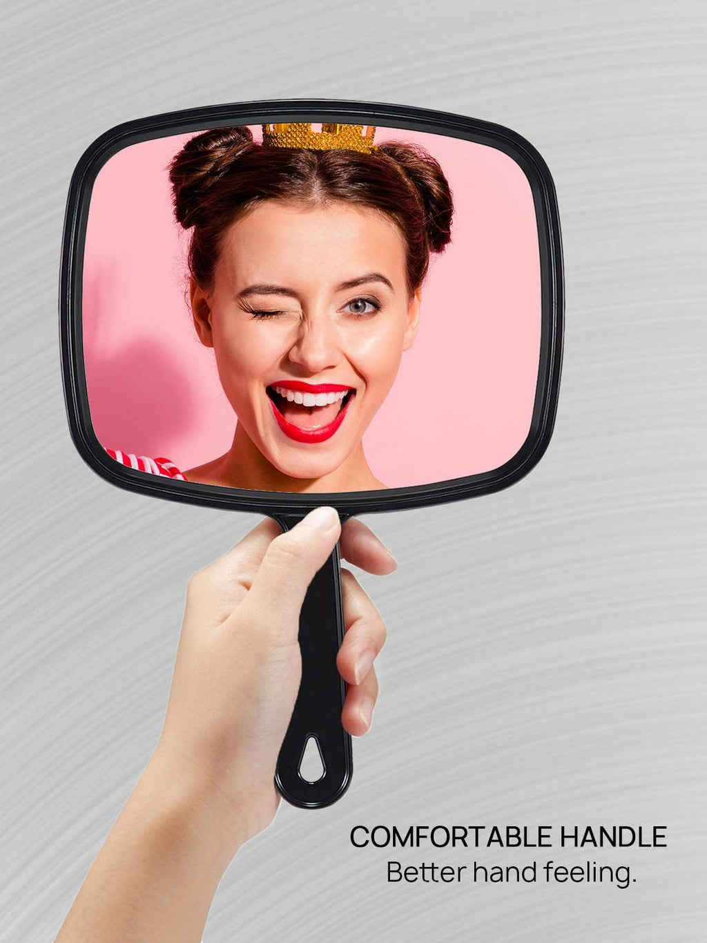 9.3 Inch Black Handheld Makeup & Hairdressing Mirror with Handle
