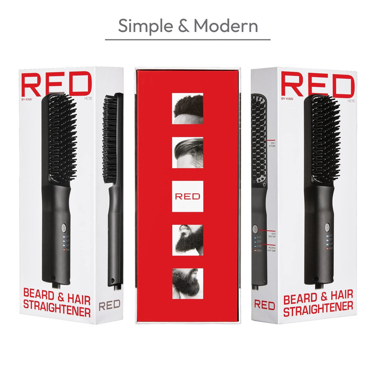 Ionic Hair Straightener Brush with Ceramic Coating, Adjustable Temp - Red