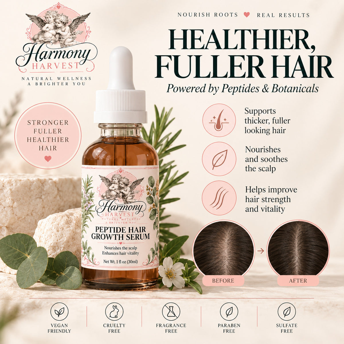 Hair Growth Serum for Thicker Stronger Hair - Peptide & Botanical Formula