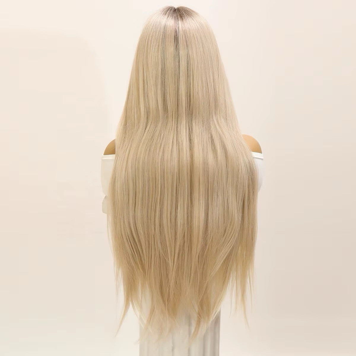 Women's 34-Inch Straight Blonde Wig with Dark Brown Roots Costume Hair Extension