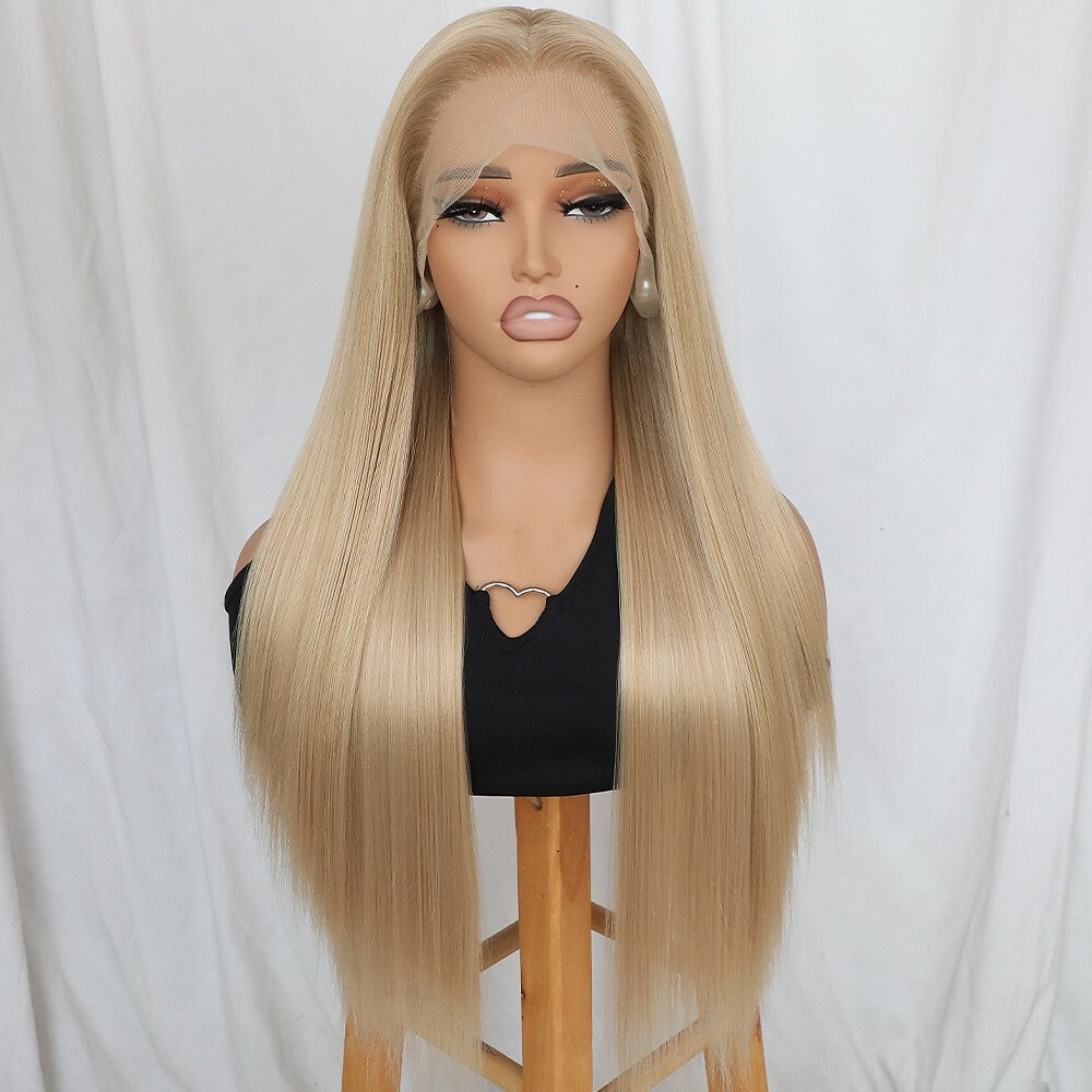 Light Blonde Synthetic Lace Front Wig 13x4 Long Straight Heat-Resistant Women