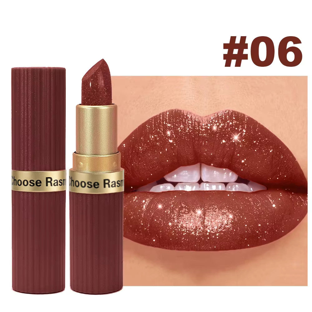 Pearlescent Pink Glitter Velvet Lipstick Waterproof Long Lasting Matte Lip Makeup