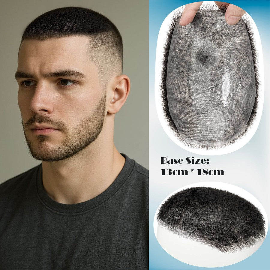 Men's Short Buzz Cut Toupee with Thin PU Skin Base - 100% Human Hair System