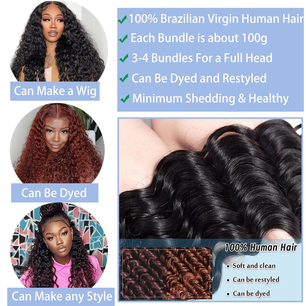 28 Inch Deep Wave Human Hair Bundles Wet and Wavy - Natural Brazilian Hair for Women