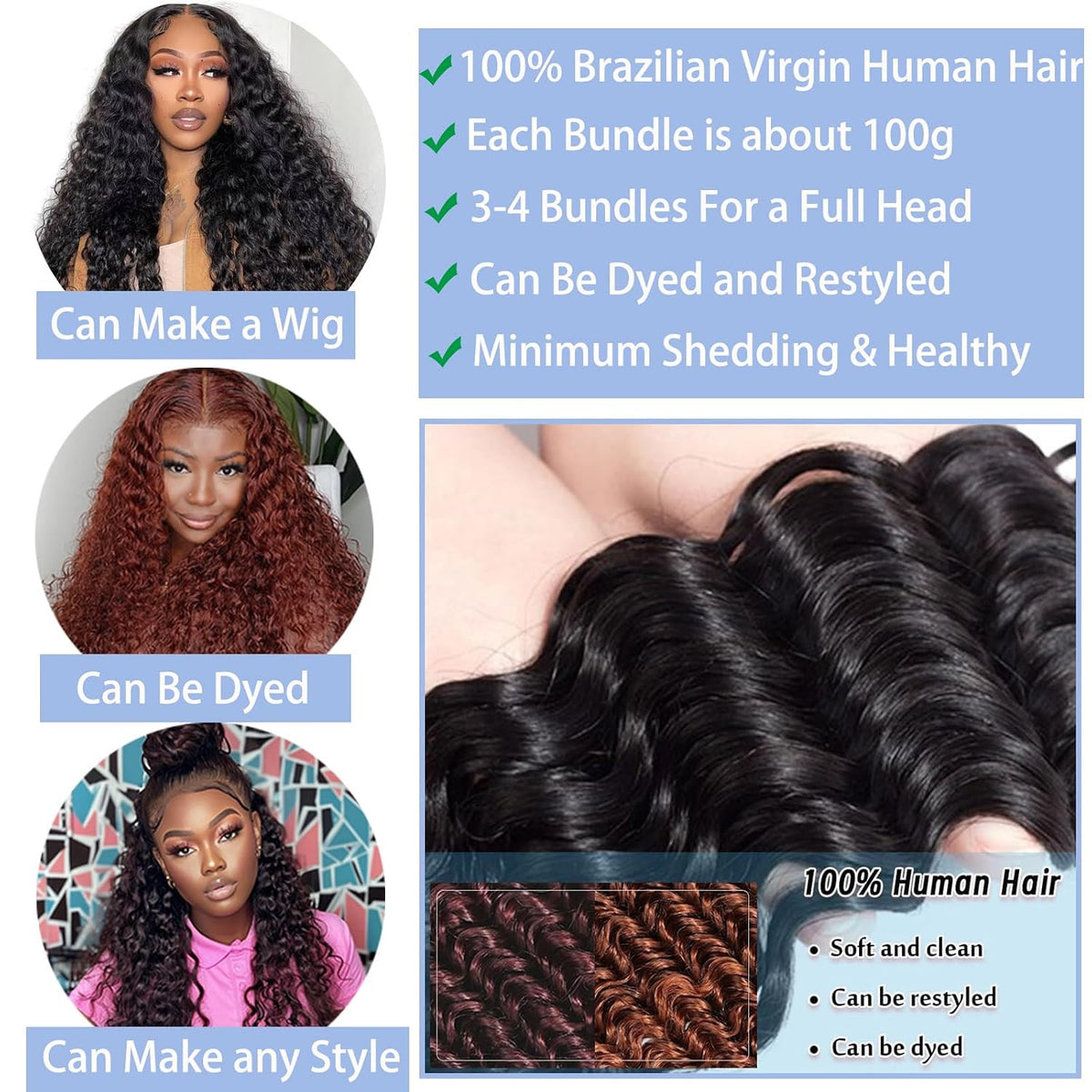 28 Inch Deep Wave Human Hair Bundles Wet and Wavy - Natural Brazilian Hair for Women