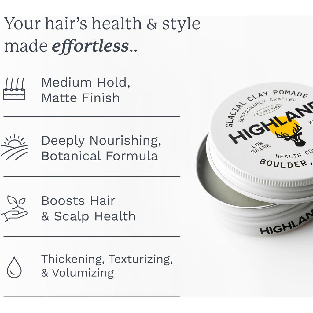 Highland Glacial Hair Clay Pomade Medium Hold for Men & Women