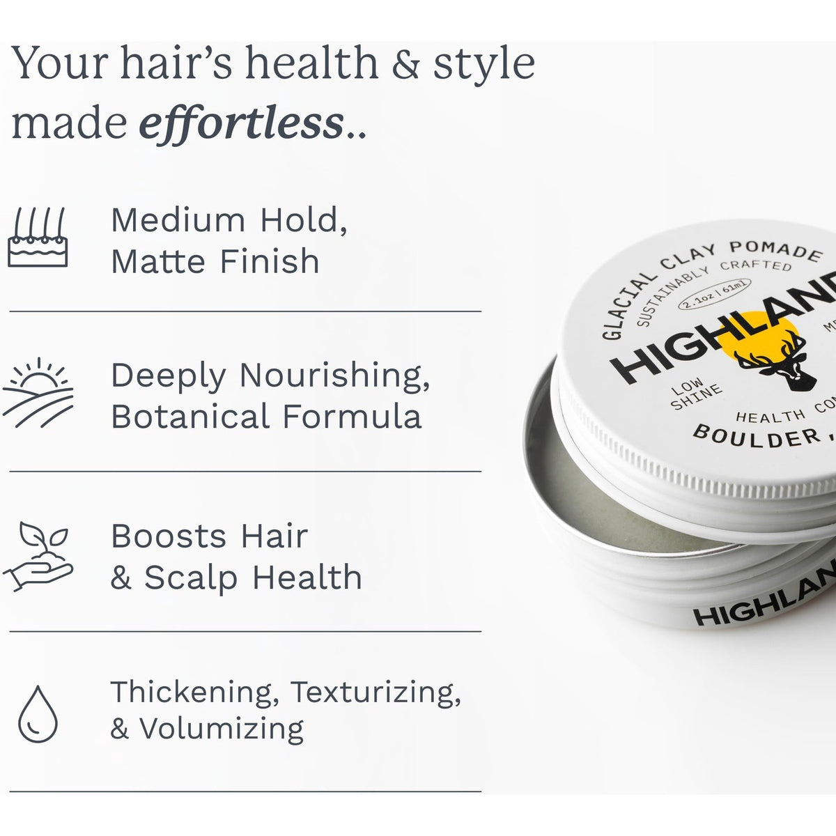Highland Glacial Hair Clay Pomade Medium Hold for Men & Women