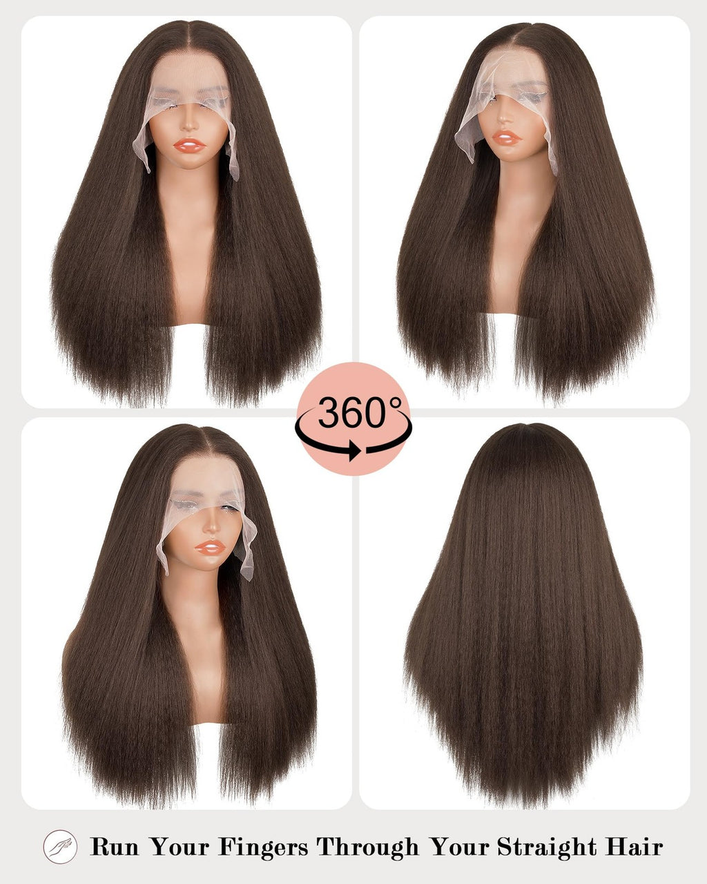 Kinky Straight Lace Front Wig 180% Density 13x6 Chocolate Brown 22 Inch