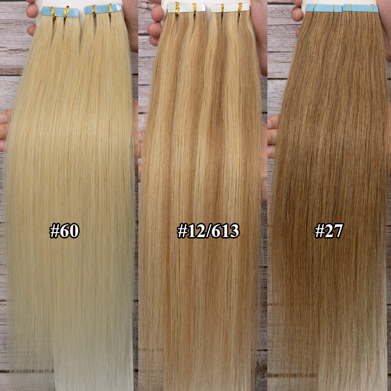 Human Hair Tape-In Extensions - Thick 150g Ombre & Natural Colors, Multiple Lengths