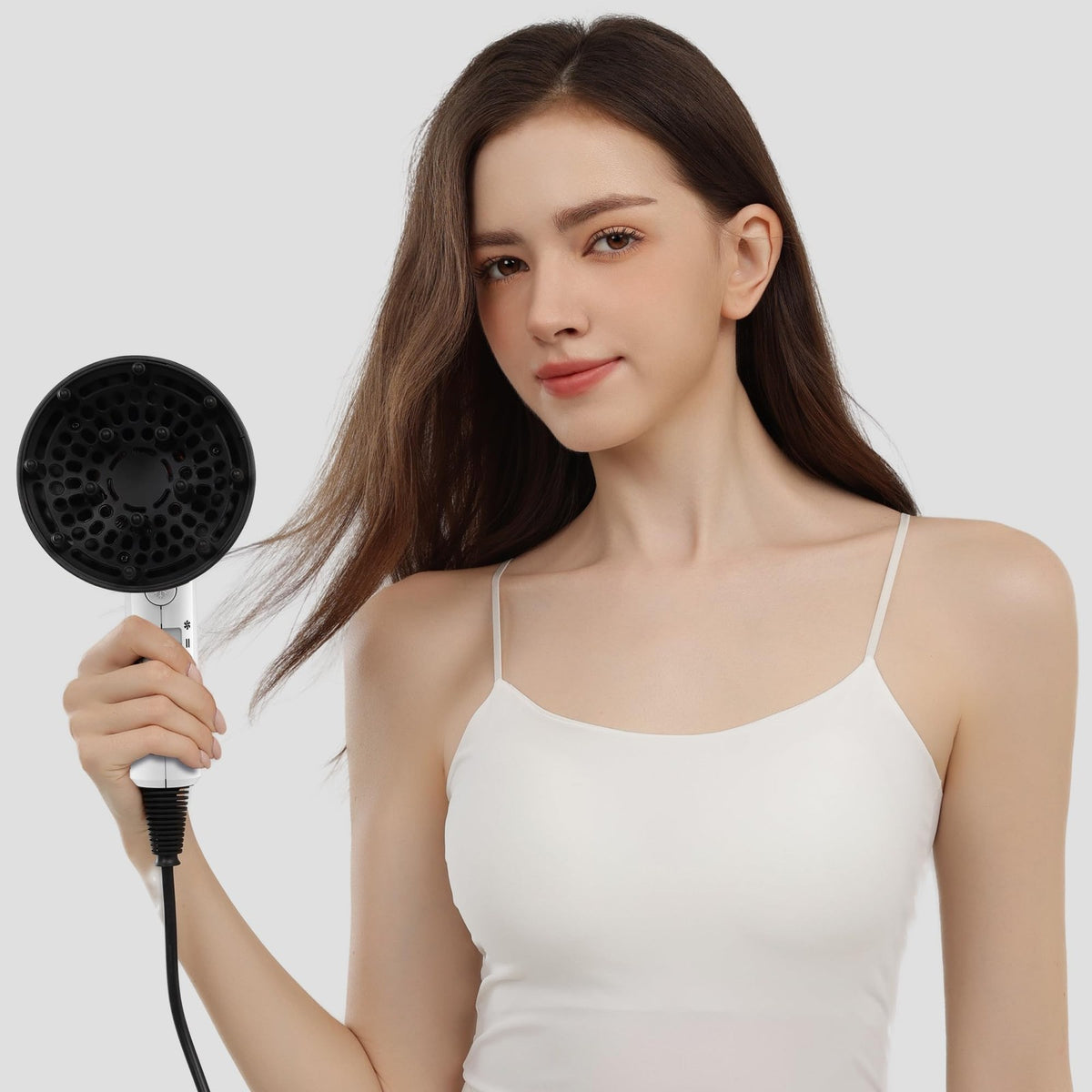 Full-Featured Ionic Ceramic Diffuser Hair Dryer 110V 1600W White