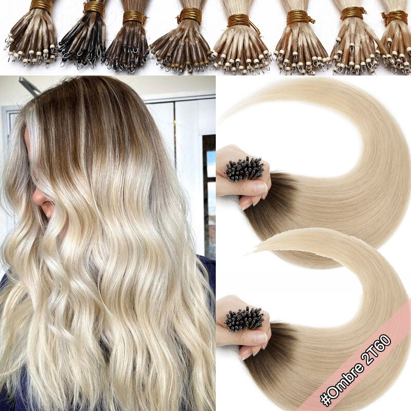 100G Nano Ring Hair Extensions - Real Human Hair, Ombre, Thick & Tangle-Free