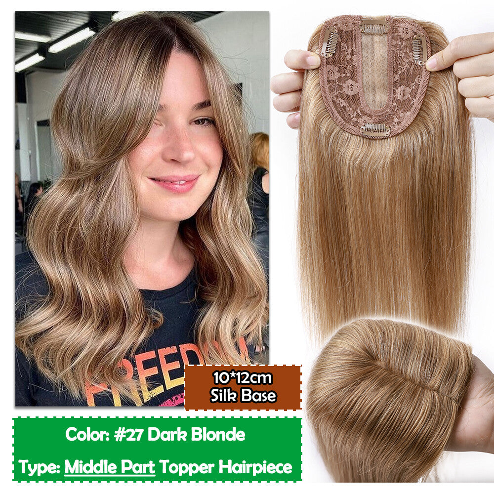 Human Hair Topper with Bangs Clip-In Remy Hairpiece for Thinning Hair