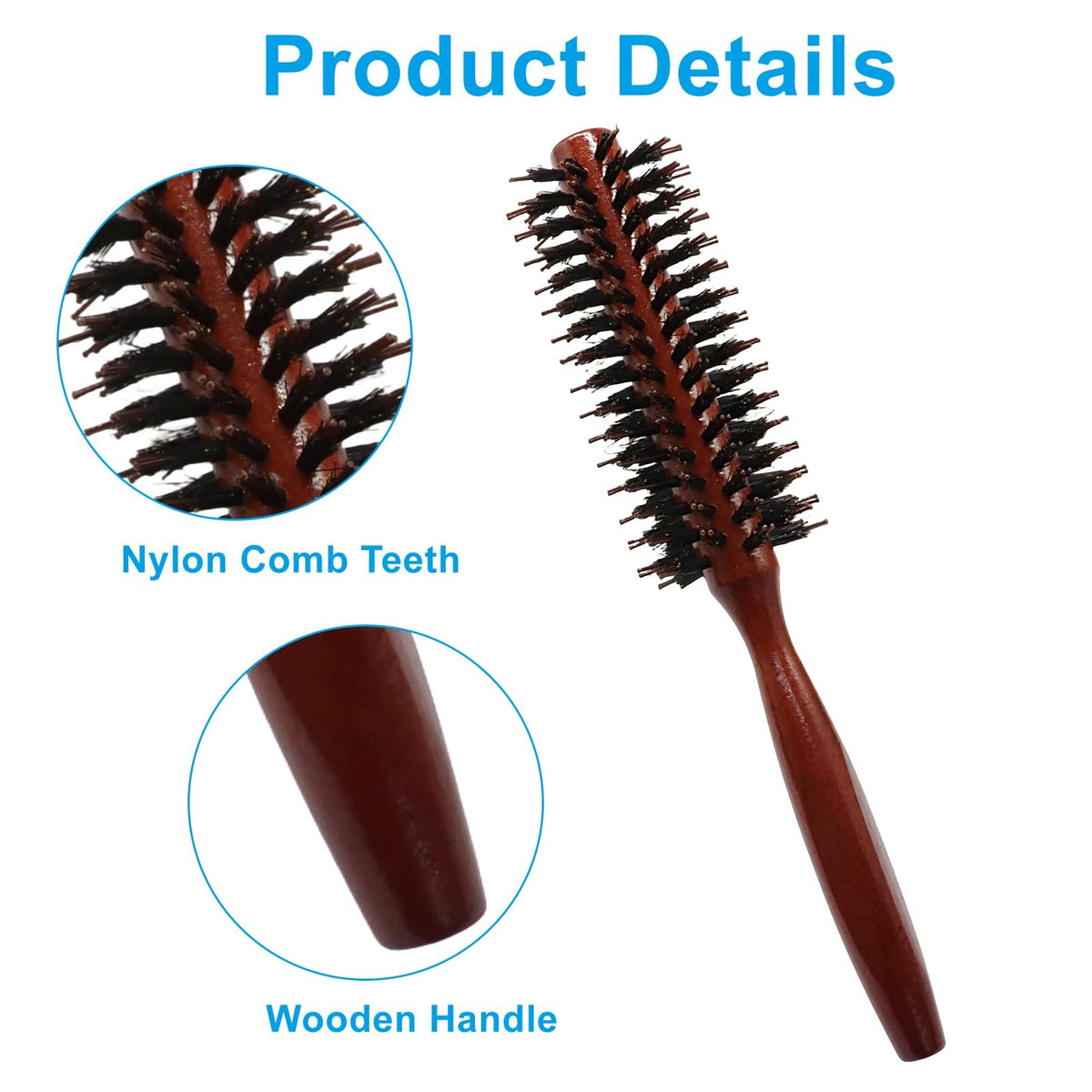 10 Row Wooden Round Hair Brush - Detangling, Styling & Volume