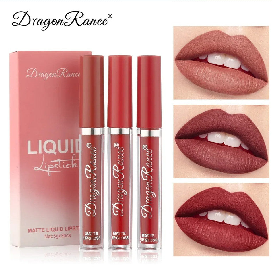 3Pcs Waterproof Matte Lipstick Set Long Lasting Lip Color Makeup
