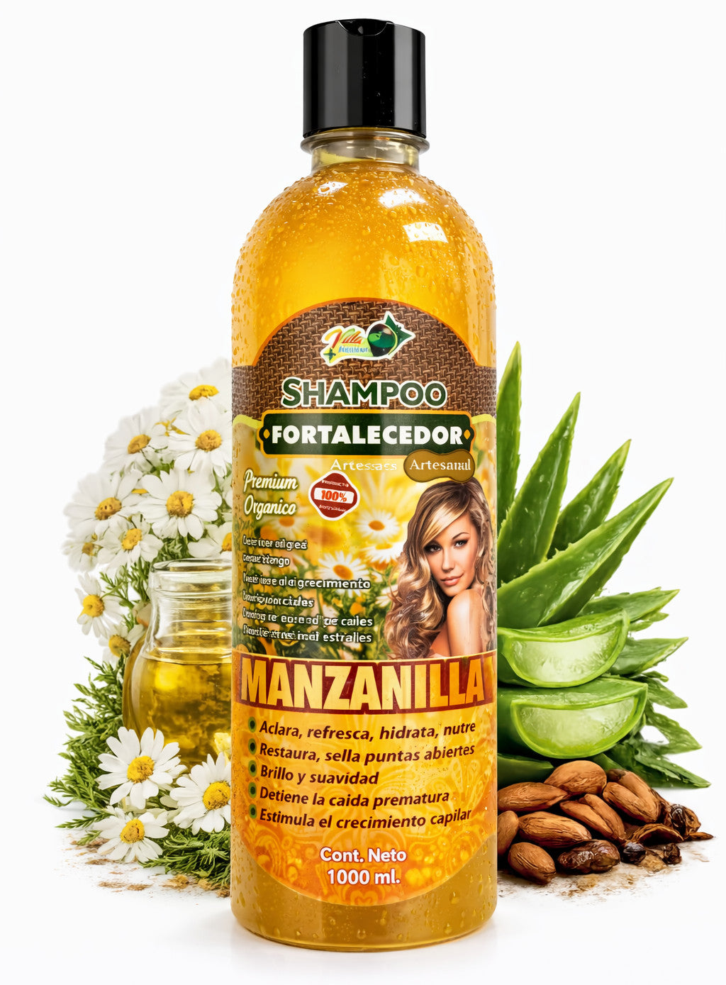 1000ML Chamomile Brightening Shampoo with Aloe Vera & Almond Oil - Herbal Hair Care