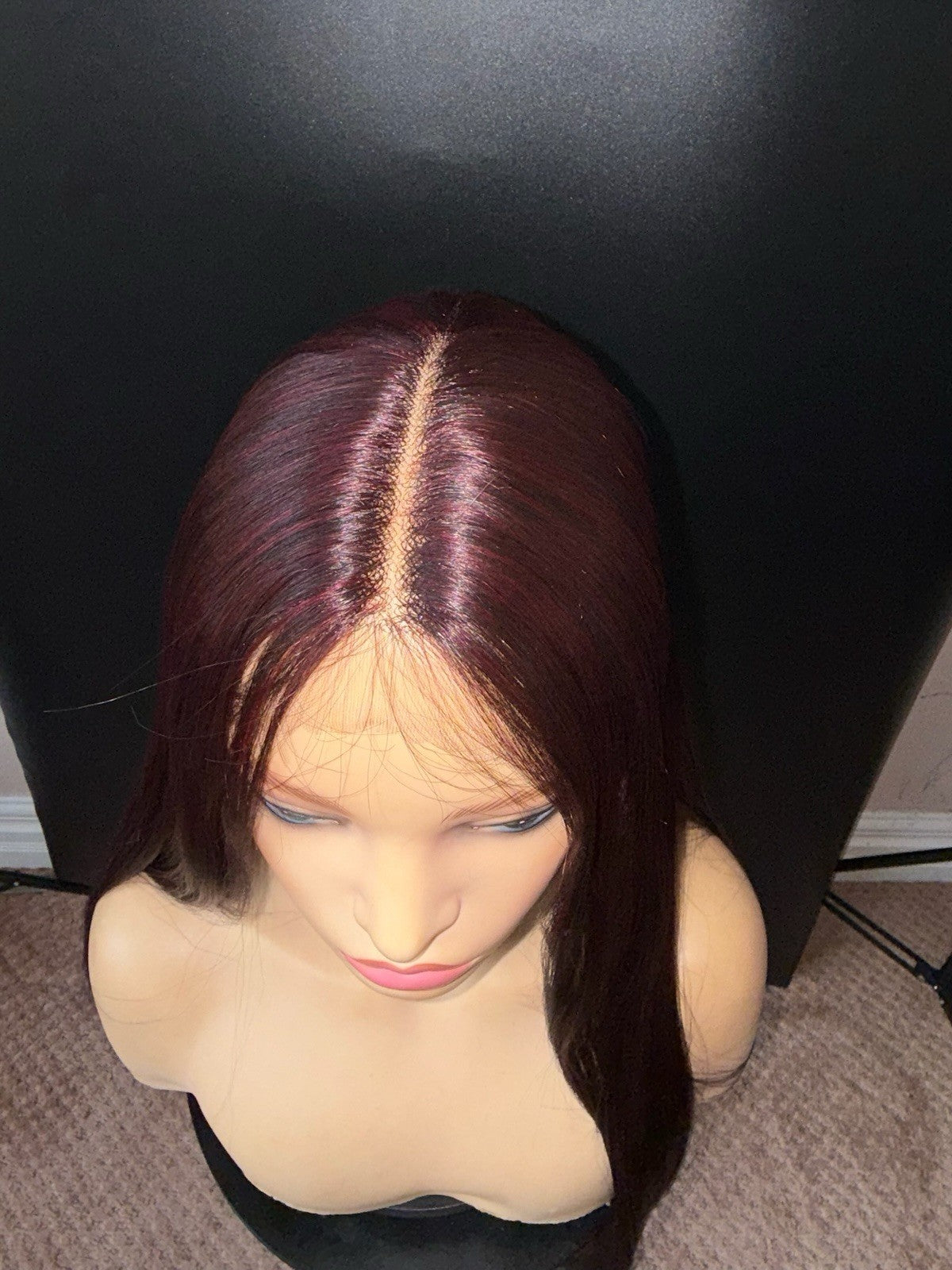Burgundy Lace Front Wigs 28 Inch Straight Middle Part Synthetic Hair