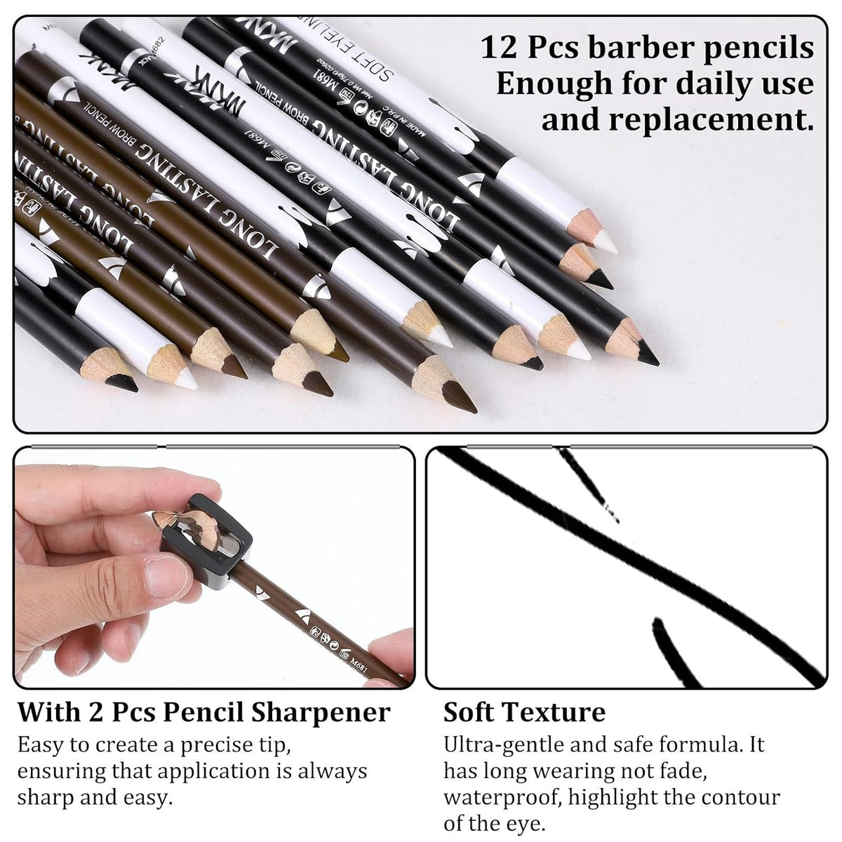 12Pcs Hairline & Beard Pencil Set with Sharpener for Grooming