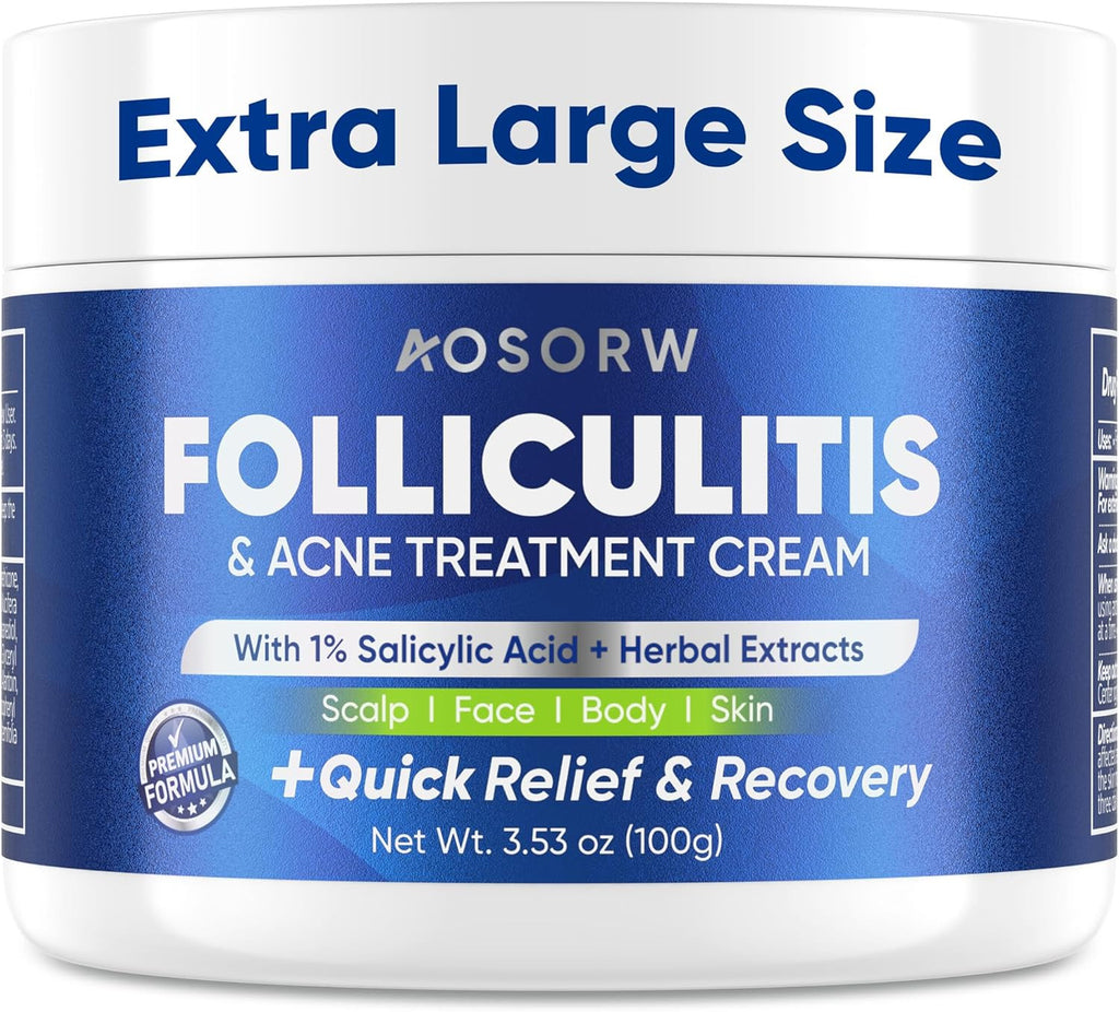 Folliculitis & Acne Treatment Cream with Salicylic Acid and Herbal Extracts for Scalp, Face, Body