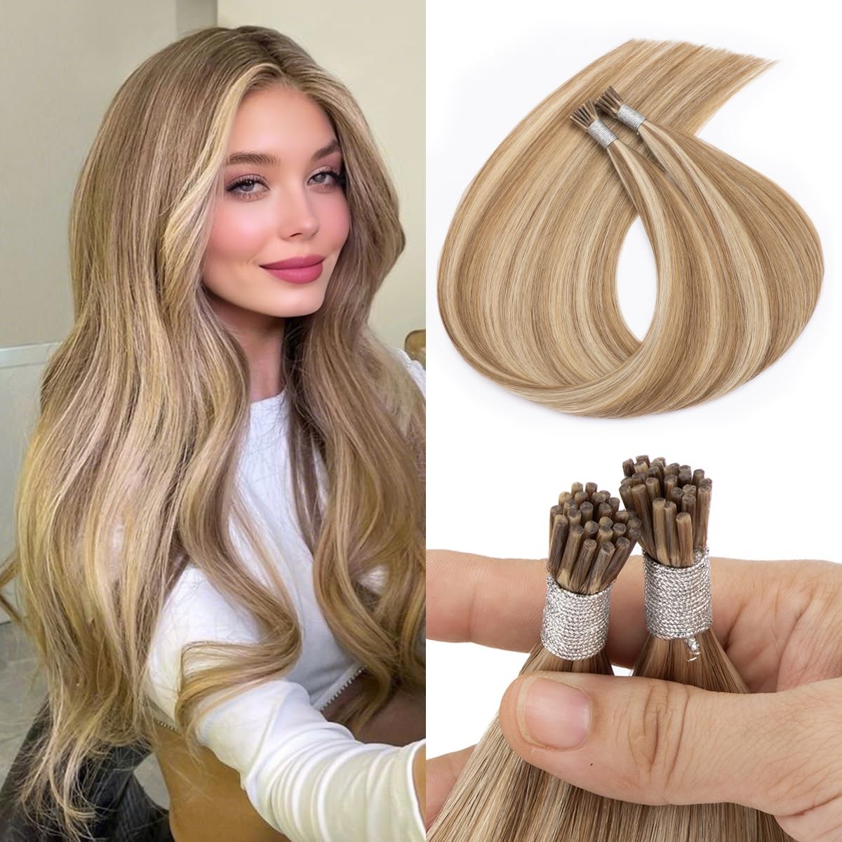 18 Inch Keratin Hair Extension Tips - #8/613 Blonde, 50g