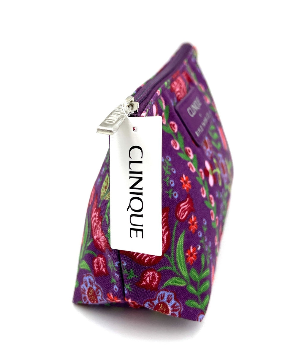 Clinique Rifle Paper Co. Makeup Bag with Floral Print - Purple, Set of 4