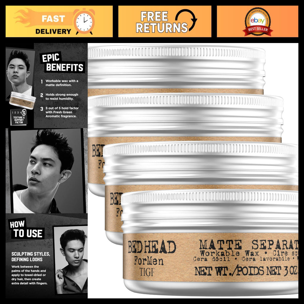 Men's Matte Hair Wax 4-Pack - Strong Hold, Anti-Humidity, Travel Size 3 oz