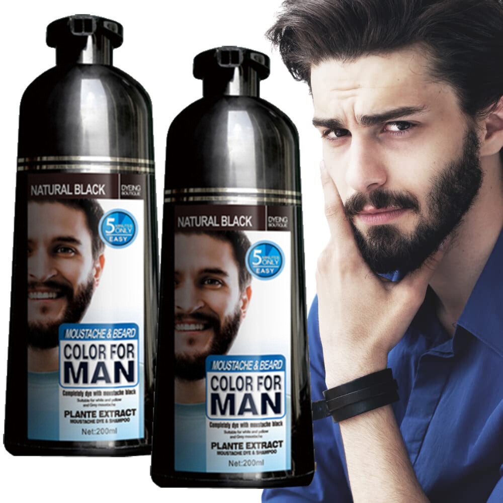 Men's Beard Hair Color Dye Shampoo - Natural Black Darkening 2-Pack