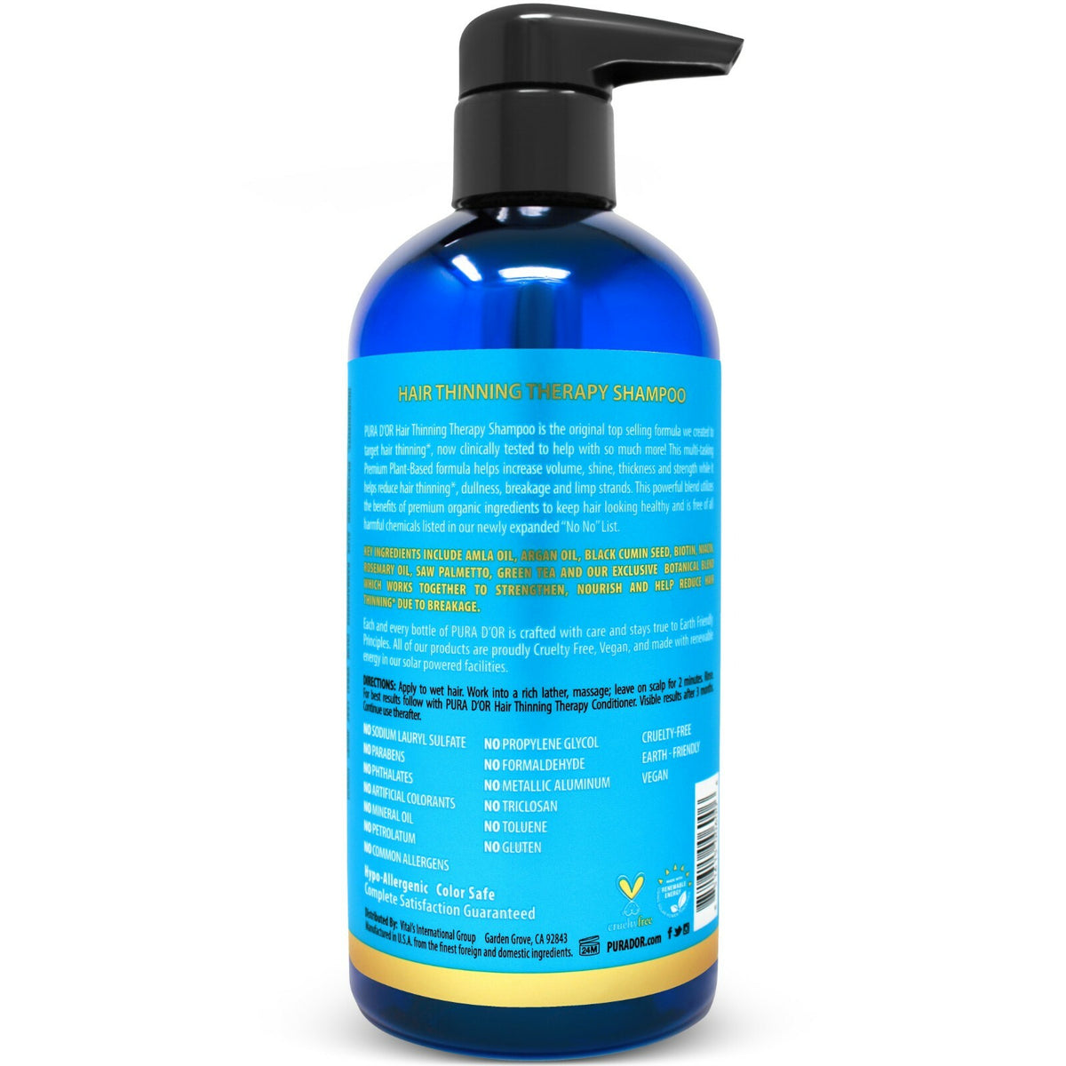 PURA D'OR Hair Thinning Therapy Shampoo - Organic, Sulfate-Free, 16oz