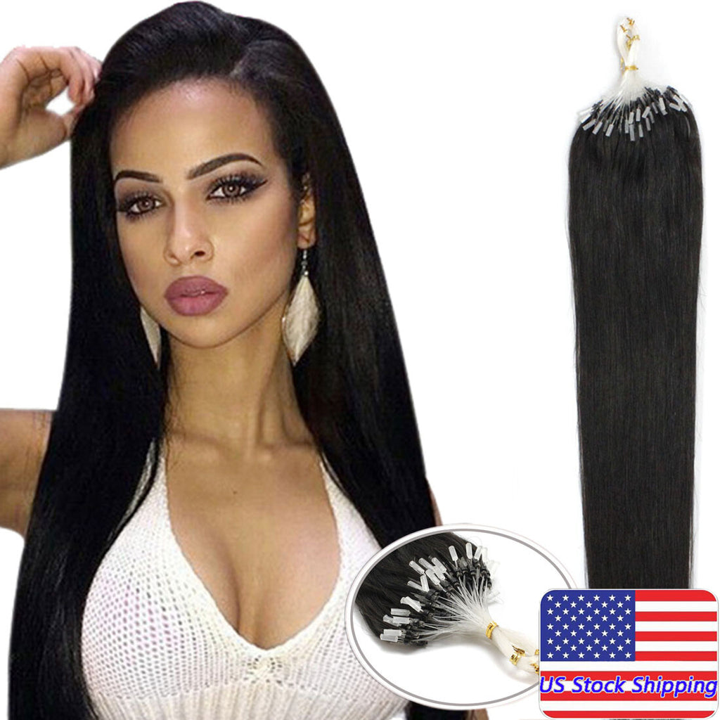 Micro Ring Loop Beads Hair Extensions - 100% Remy Human Hair, Straight, Multiple Lengths & Colors