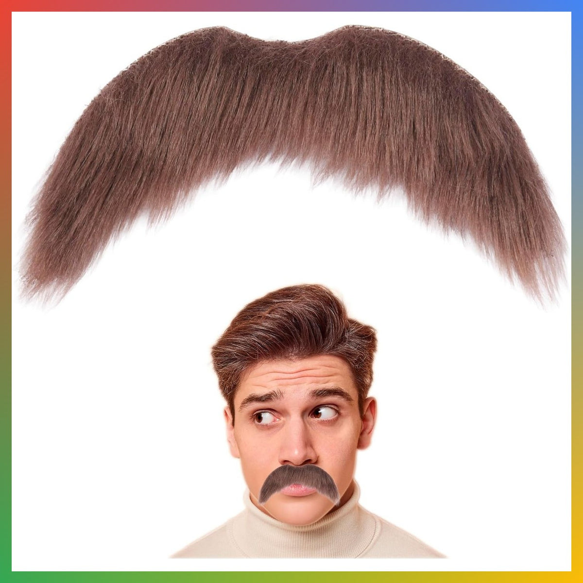 Brown Fake Mustache Stick-On Facial Hair for Men Costumes Halloween Cosplay