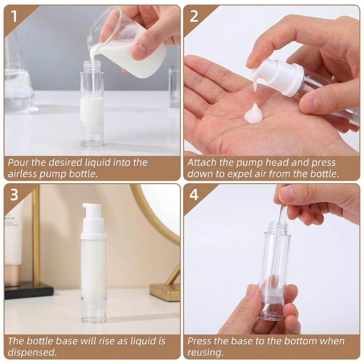 10Pcs Refillable Airless Pump Travel Bottles 10ML for Cosmetics & Skincare
