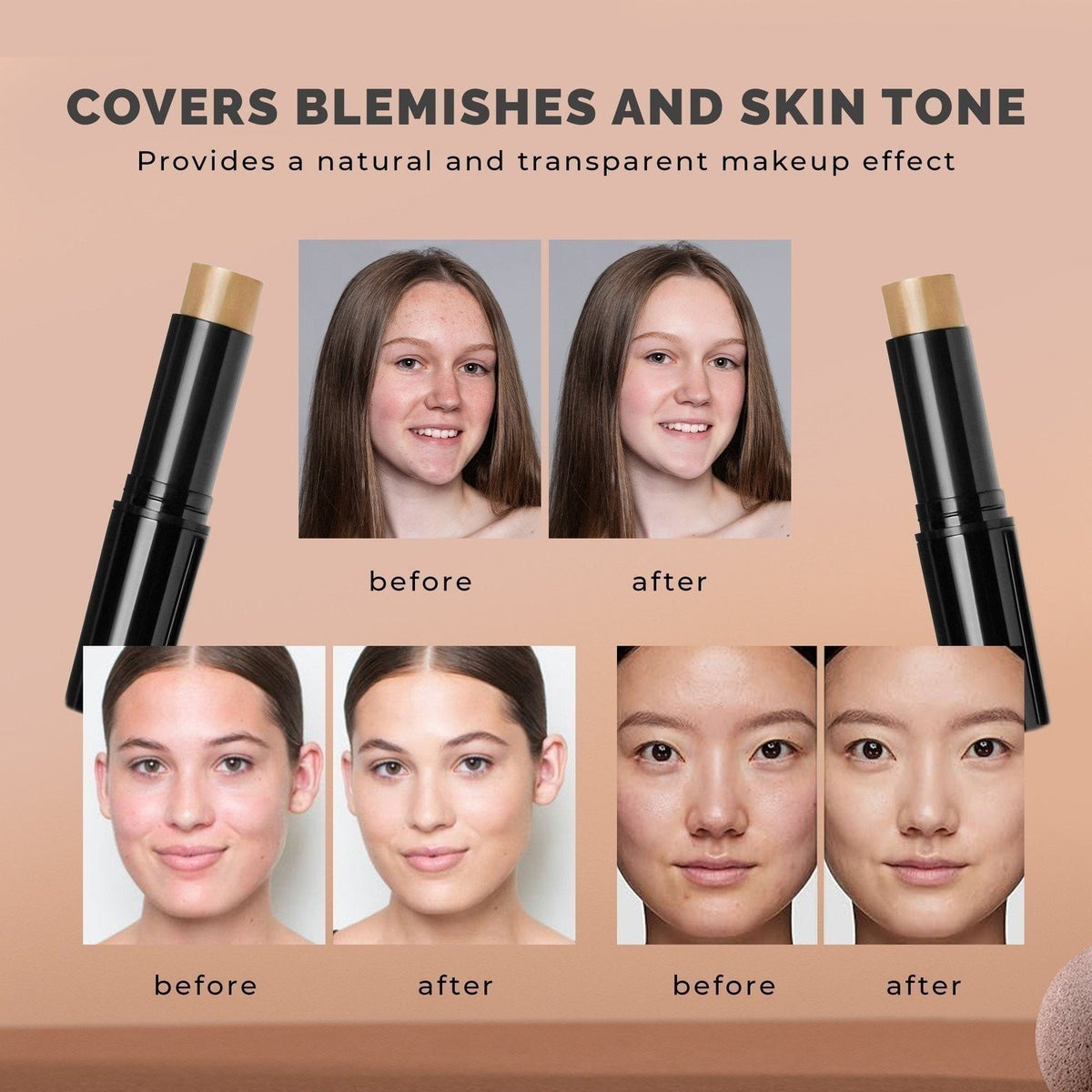 Foundation Stick Concealer - Full Coverage Creamy Finish in Almond