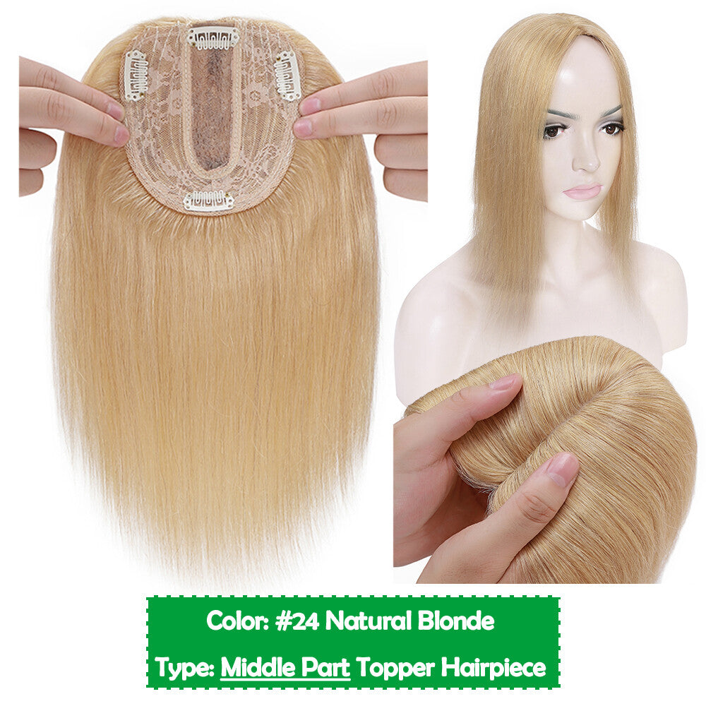 Human Hair Topper Hairpiece with Clip-In Mono Silk Base for Thinning Hair