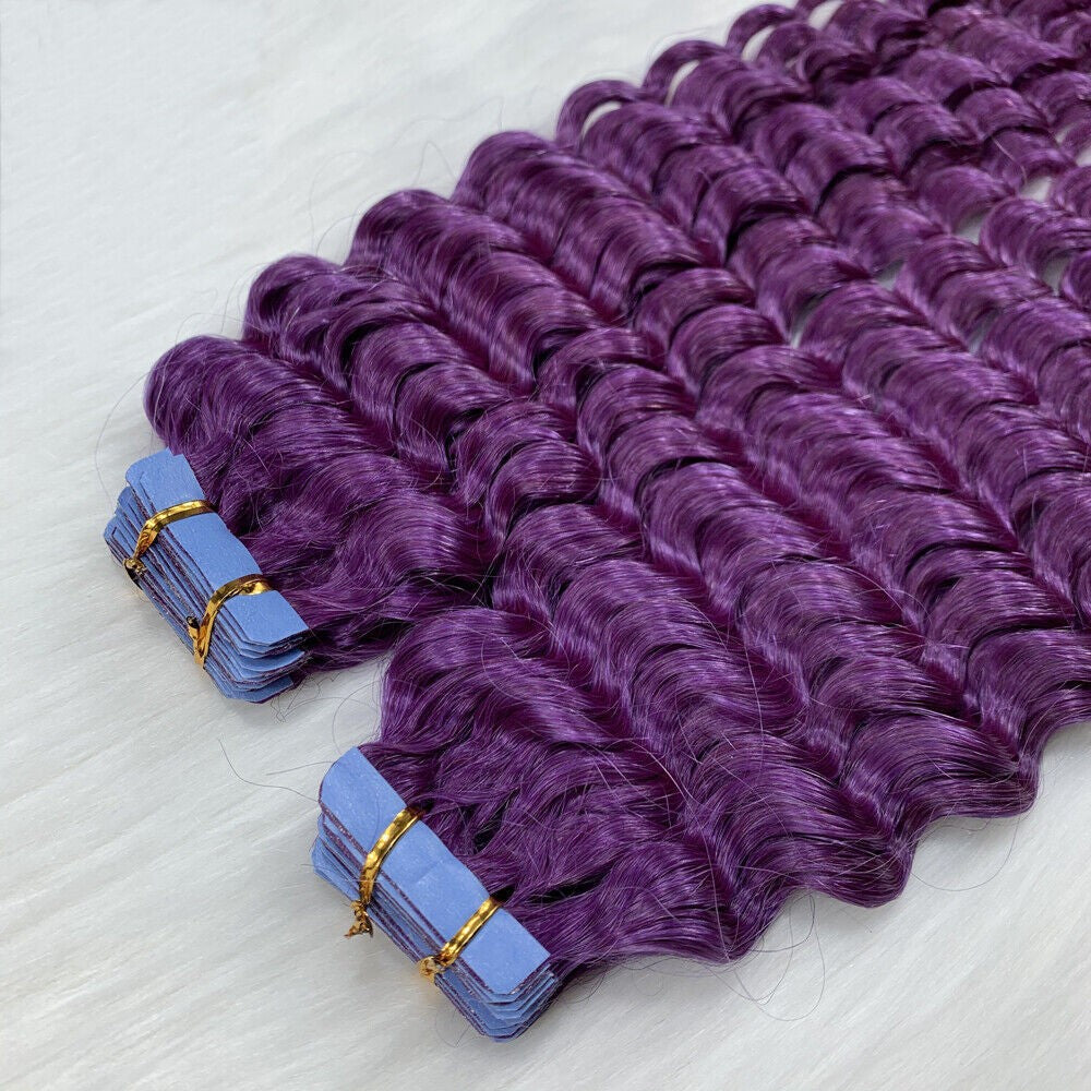 Remy Human Hair Extensions Seamless Tape-In Wefts 18 Inch Curly & Straight