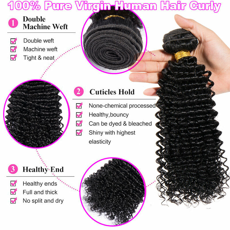 Human Hair Extensions 3 Bundles Full Head Thick Afro Kinky & Body Wave Styles