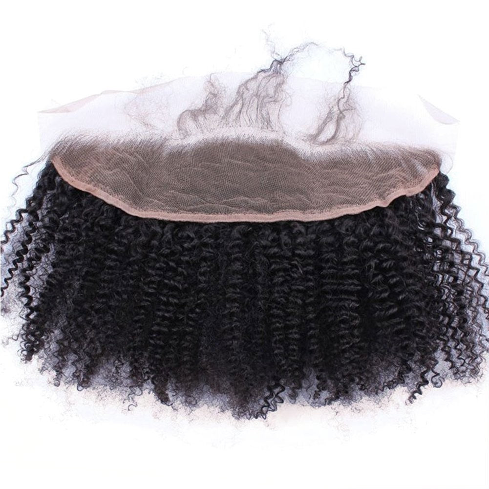 Kinky Curly Human Hair Lace Closure 13x4 Inch Afro Texture 8 Inch Black
