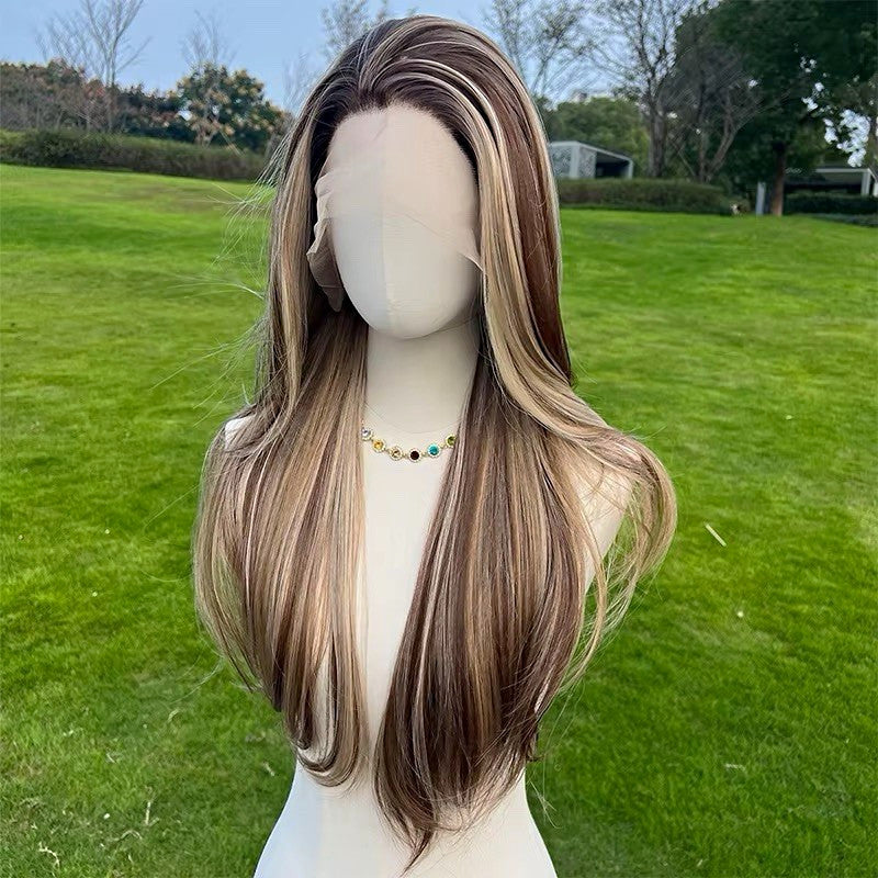 Long Lace Front Straight Layered Wig - Light Brown & Blonde Highlights 26"