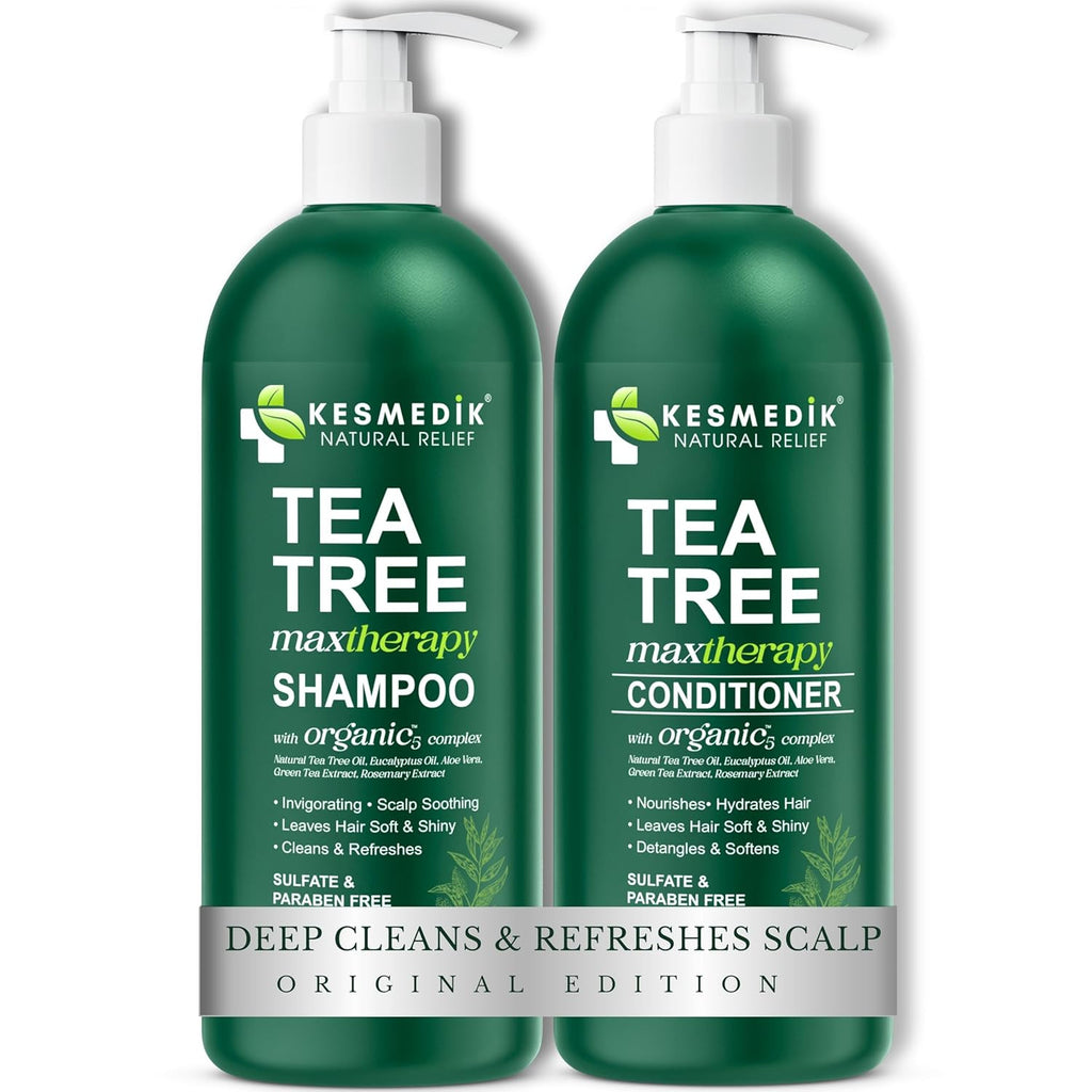 Tea Tree Oil Shampoo and Conditioner Set for Itchy Scalp Relief - Natural Clarifying Hair Care