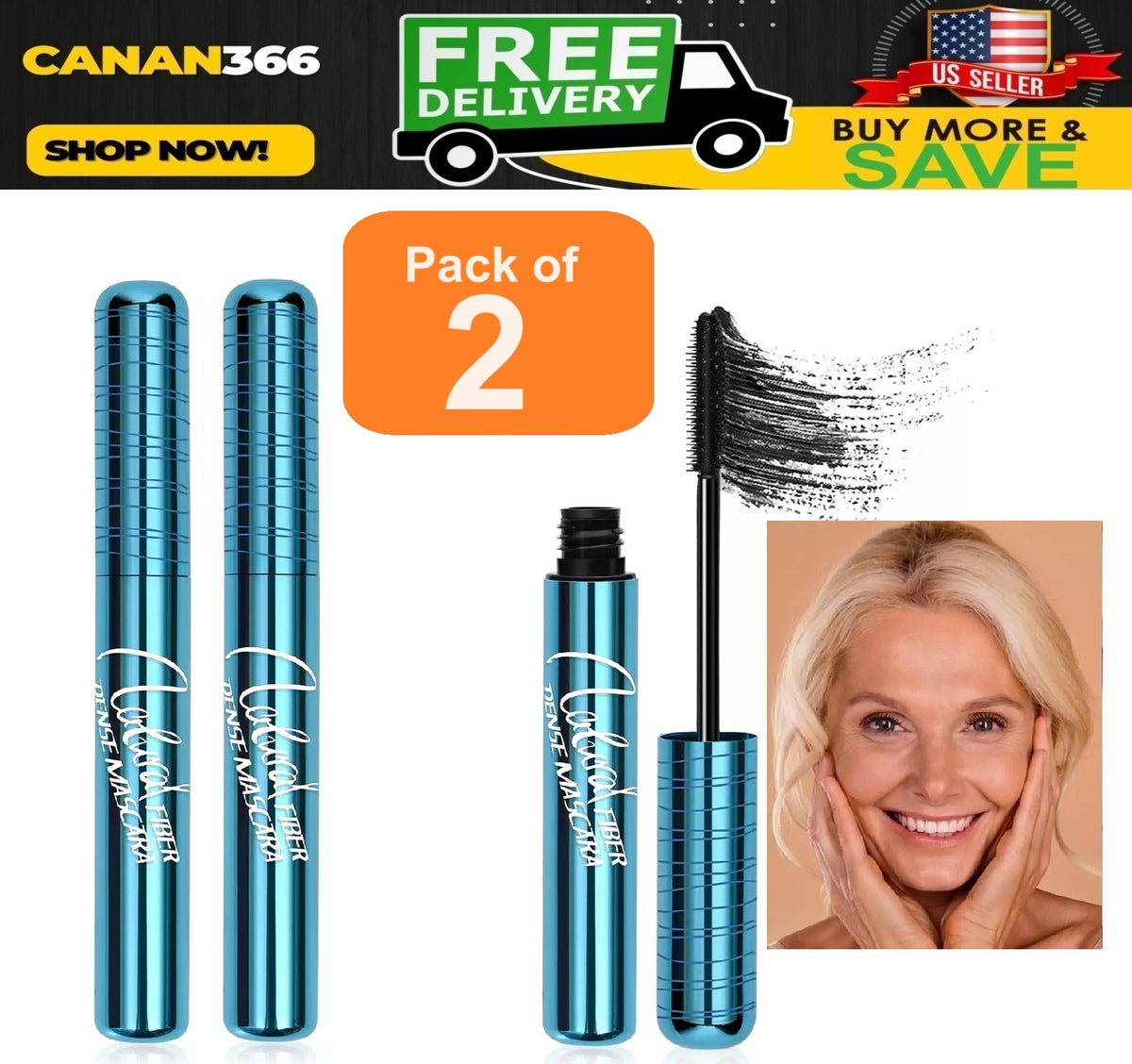 Waterproof Lash Volumizing Mascara for Older Women - 2 Pack, Hypoallergenic & Long-Lasting