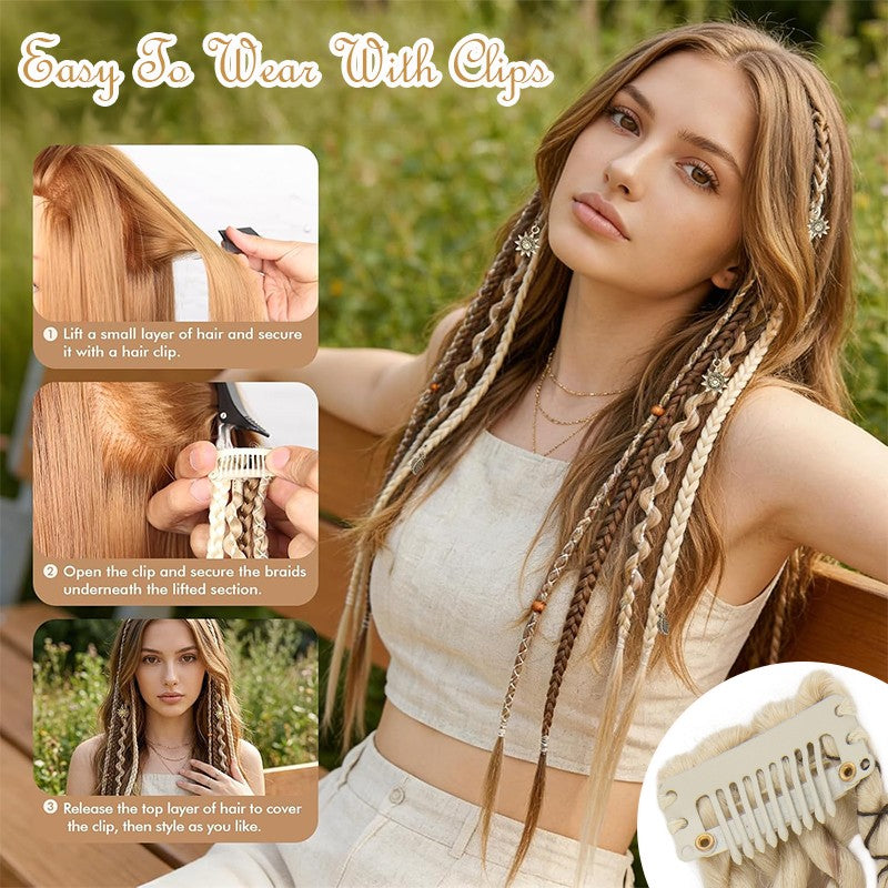 2-Piece Clip-In Synthetic Dreadlock Hair Extensions Boho Braids 20 Inches