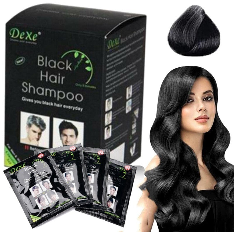 Black Hair Color Shampoo 10/50 Pack Natural Herbal Hair Dye & Restorer