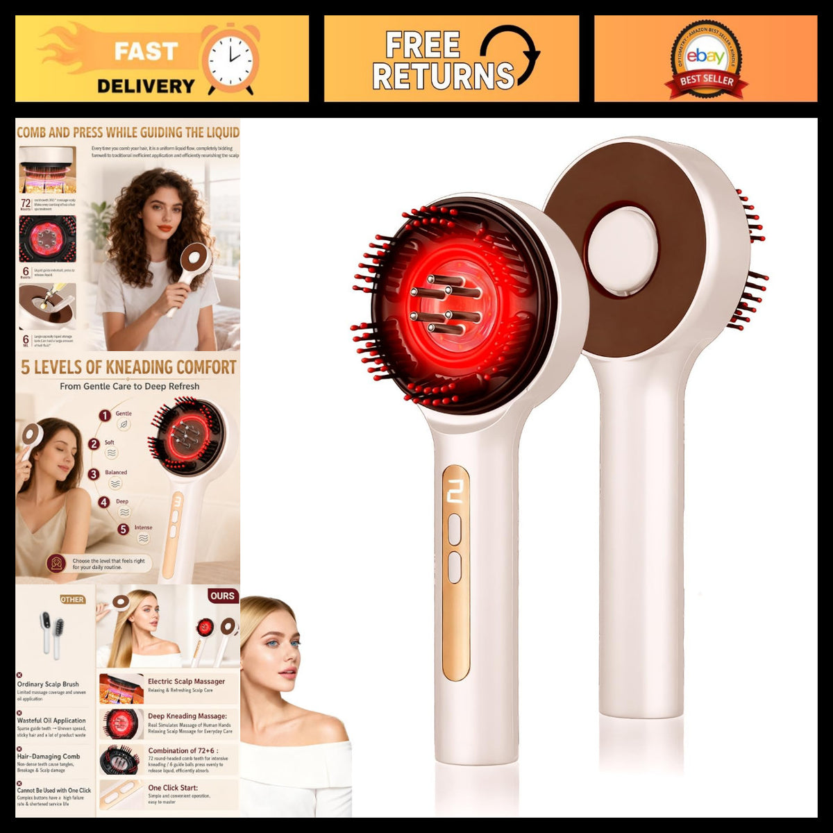 3-in-1 Cordless Scalp Massager & Hair Oil Applicator Waterproof Brush