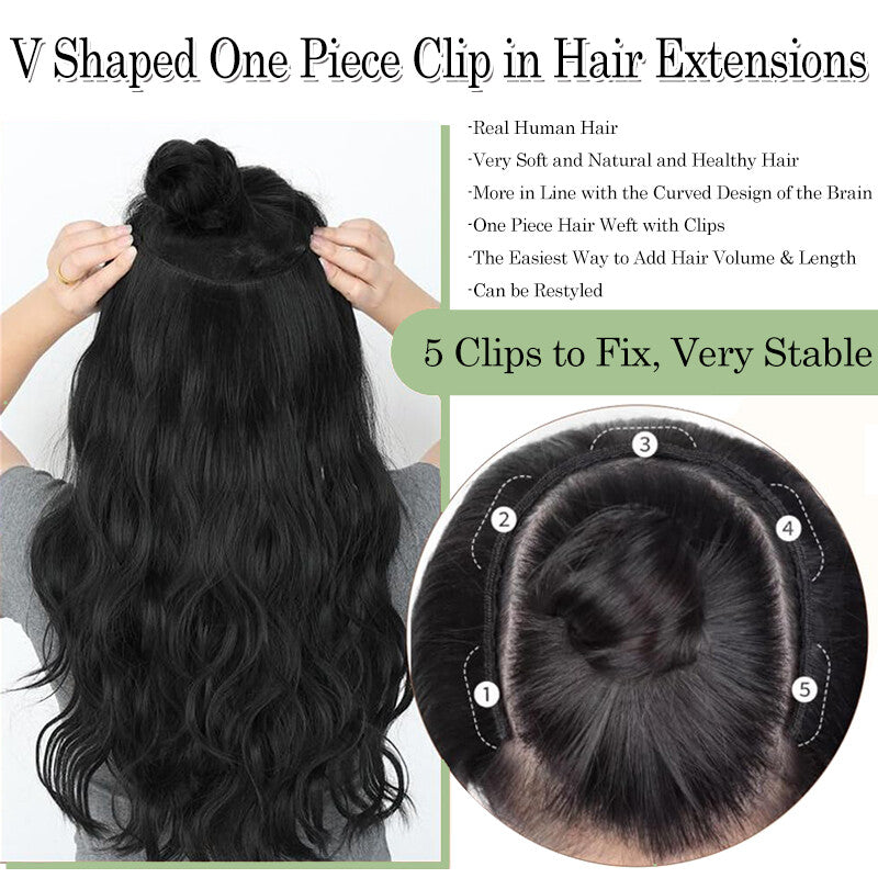 V-Shaped Clip-In Hair Extensions 100% Remy Human Hair Full Head